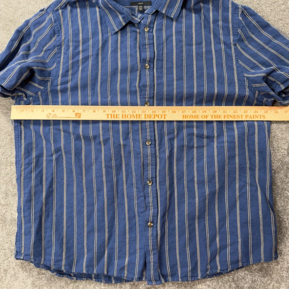 Banana Republic Shirt Mens XXL Blue White Striped Linen Blend Slim Fit 889550 06